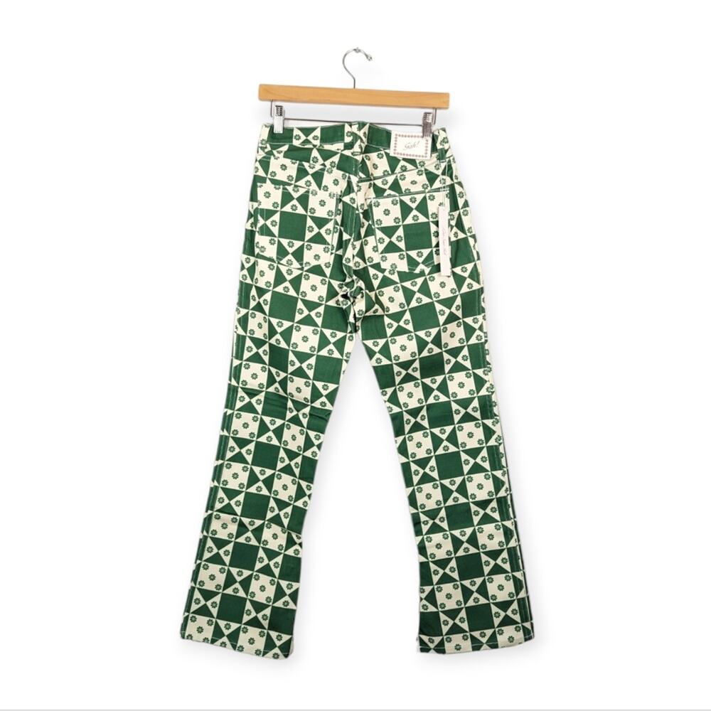 NWT Lisa Says Gah Quilt Boonville Green Floral Retro Ellis Wide Leg Jeans Size 4 - Picture 2 of 9